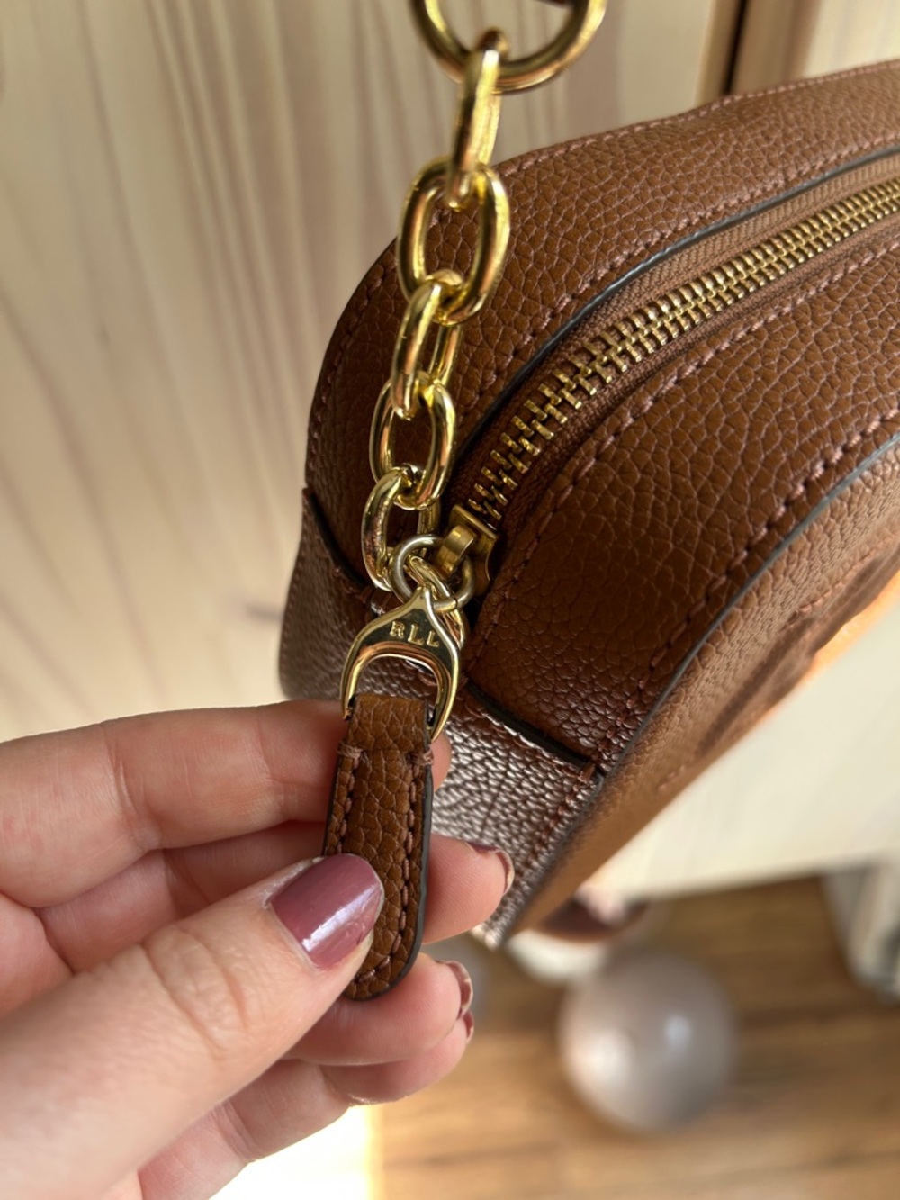 Lauren Ralph Lauren Brown Embossed RL Crossbody Bag - Picture 3 of 6